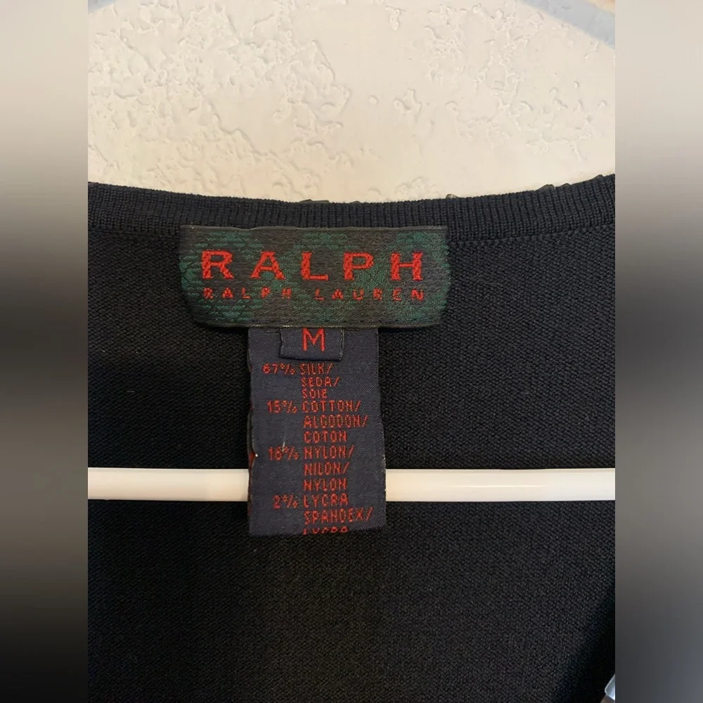 Ralph Lauren Vintage Meduim Silk Cotton Blend Knit Sweater Dress Sequins V Neck - Picture 5 of 8